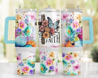 Faith Tumbler, 40oz Quencher Tumbler Sublimation Design Wrap, PNG Tumbler Sublimation Designs, 40 oz Tumbler Wrap - Religious