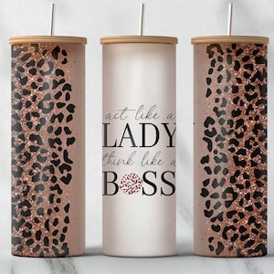 Lady Boss • Cheetah Leopard 25oz Glass Can Tumbler Wrap PNG File • Leopard Pattern 25oz LIbbey Glass Wrap • Cheetah Sublimation Design