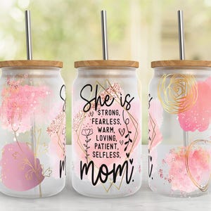 She is Mom 16oz Glass Can Sublimation Design, 16oz Libbey Glass Can Tumbler Wrap, Glass Tumbler Template, Mothers Day Glass Tumbler Design