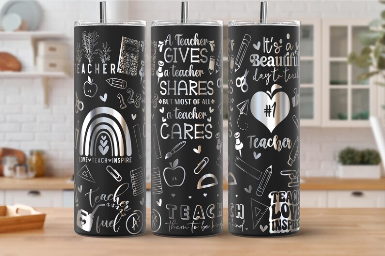 Teacher Laser Engraved 20oz Skinny Tumbler Wrap SVG PNG Design Seamless ...