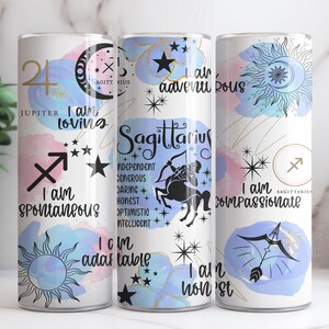 Zodiac Signs SAGITTARIUS 20oz Skinny Tumbler Sublimation PNG File • Sagittarius Affirmation 20oz Tumbler Design • Horoscope • Astrology