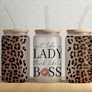 Leopard Pattern Print 16oz Libbey Can Tumbler Wrap PNG File • Animal Pattern Glass Can Sublimation Design • Glitter Overlay • Digital File