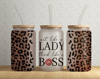Leopard Pattern Print 16oz Libbey Can Tumbler Wrap PNG File • Animal Pattern Glass Can Sublimation Design • Glitter Overlay • Digital File