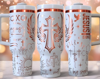 Diseño de envoltura completa grabada con láser de Walk By Faith Christian para vaso de 40 oz, descarga digital, SVG para láser rotativo, envoltura de láser para vaso de 40 oz
