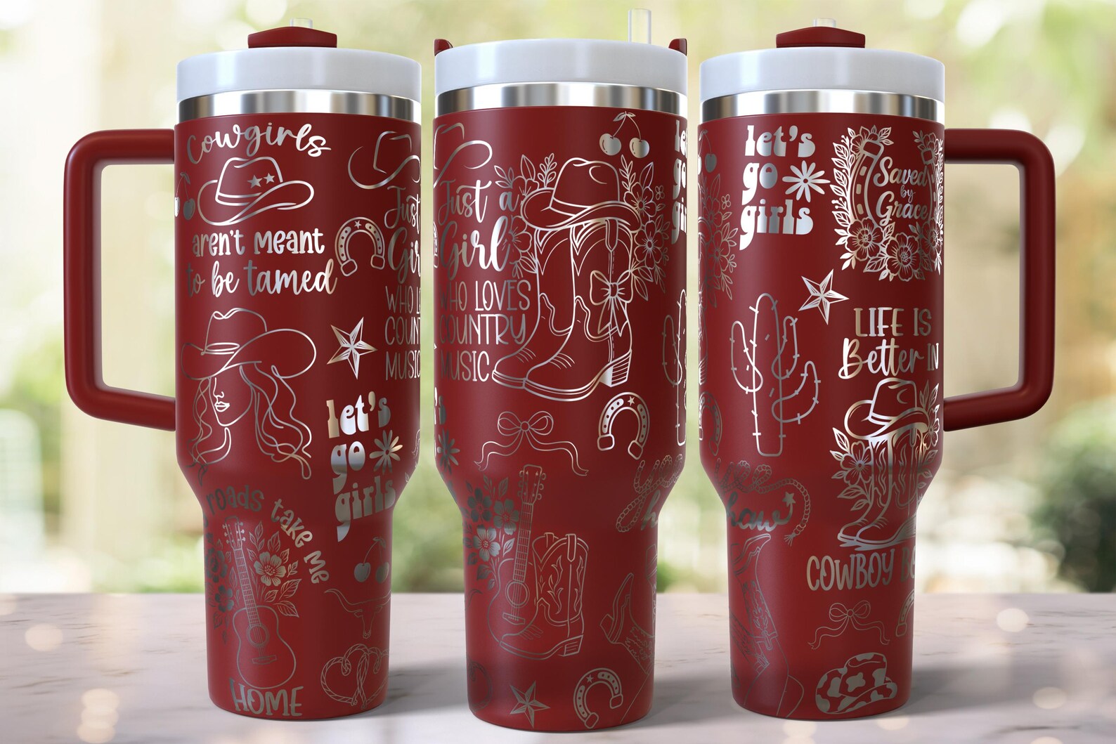 Cowgirl Boots Laser Engraved Full Wrap Design for 40oz Tumbler, Digital ...