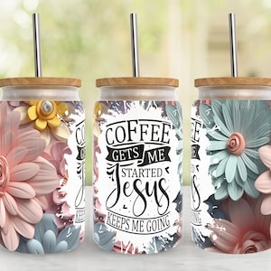 Jesus 16oz Glass Can Sublimation PNG Design, 16oz Libbey Glass Can Tumbler Wrap, Glass Tumbler 16oz Template Wrap, Seamless Digital Download