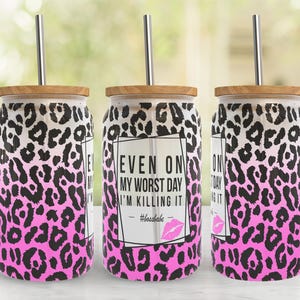 Pink Leopard Cheetah • 16oz Libbey Can Tumbler Wrap PNG File • 16OZ Libbey Glass Can Sublimation Design • Cheetah Leopard - 16 oz Wrap