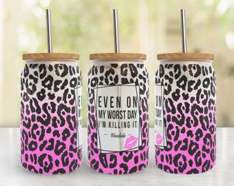 Pink Leopard Cheetah • 16oz Libbey Can Tumbler Wrap PNG File • 16OZ Libbey Glass Can Sublimation Design • Cheetah Leopard - 16 oz Wrap