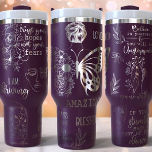 Butterfly Affirmation Laser Engraved Full Wrap Design for 40oz Tumbler, Digital Download, SVG For Laser Rotary, 40oz Tumbler Laser Wrap