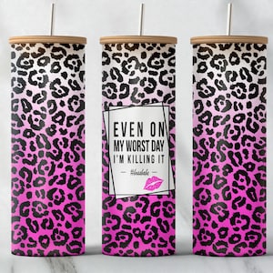 Pink Cheetah • Pink Leopard 25oz Glass Can Tumbler Wrap PNG File • Boss Babe • Animal Pattern • 25oz LIbbey Glass Wrap • Sublimation DIGITAL