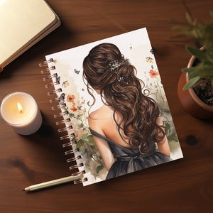 WaterColor Flower Girl Journal Covers PNG Design Sublimation - Printable Spiral Planner Cover Notebook Cover - Digital Instant Download