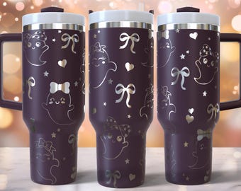 Cute Ghost Laser Engraved Full Wrap Design for 40oz Tumbler, Download, SVG For Laser Rotary, Halloween 40oz Tumbler Laser Wrap Design