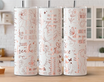 Self Love Mantras 20oz Skinny Laser Engraved Tumbler SVG Digital Download, Skinny Tumbler 20oz Laser Design, Seamless Laser Skinny Tumbler