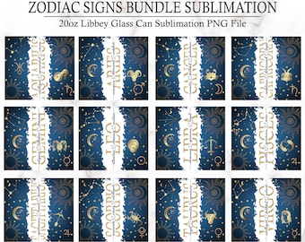 Zodiac Signs Bundle 20oz Skinny Tumbler Template Wrap PNG Files • Zodiac Signs • Horoscope • 20oz Skinny Tumbler Designs • Constellations
