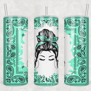 Aquamarine Bandana Messy Hair Bun 20oz Skinny Tumbler Sublimation Design • Digital Download  Skinny Tumbler  PNG file • Sublimation Design