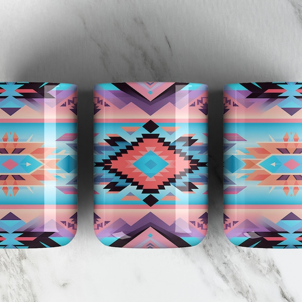 Aztec Tribal Pattern 15oz Coffee Mug Sublimation Design PNG File • Pastel Neon 15oz Mug Wrap • Digital File ONLY