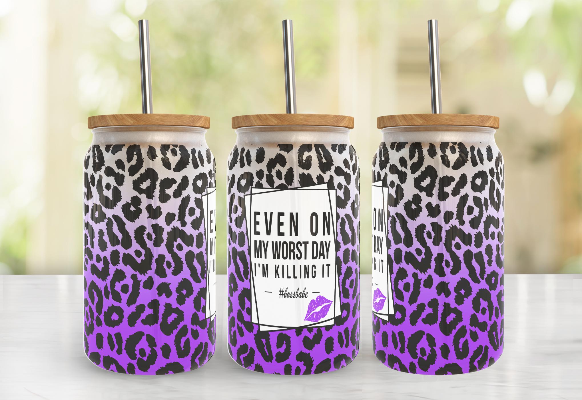 PURPLE Leopard Cheetah • 16oz Libbey Can Tumbler Wrap PNG File • 16OZ Libbey Glass Can Sublimation Design • Cheetah Leopard Print