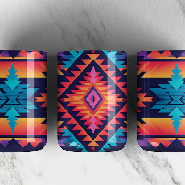 Aztec Pattern 15oz Coffee Mug Sublimation Design PNG File • Pastel Neon Aztec 15oz Mug Wrap • Mug Press • Digital Download