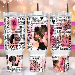 Strong Black Woman 40oz Tumbler Wrap PNG File • Black Girl Magic 40oz Tumbler Sublimation Design • Daily Affirmations • Digital Download