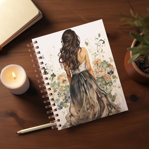Watercolor Flower Girl Journal Covers PNG Design Sublimation - Printable Spiral Planner Cover Notebook Cover - Digital Instant Download