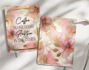 Alcohol Ink Flowers Journal Cover PNG Sublimation Design, Printable Journal Planner Cover, Spiral Notebook Cover, Daily Planner Design,