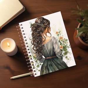 Watercolor Girl Journal Cover PNG Design Sublimation - Printable Spiral Planner Cover Notebook Cover Design Digital Instant Download