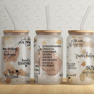 SPANISH Daily Affirmation 16oz Libbey Can Tumbler Wrap PNG File • Daily Affirmation 16oz Tumbler Sublimation Design • Sunflowers • Self Love
