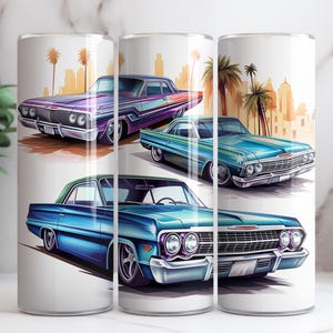 Classic Lowrider Cars 20oz Skinny Tumbler Sublimation PNG File • 20oz Tumbler Wrap • Lowriding Nightscape Tumbler Design • Digital ONLY
