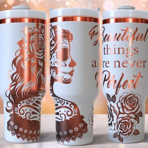 Dia de los Muertos lasergegraveerd volledig omslagontwerp voor 40oz beker, digitaal, SVG voor roterende laser, Day Of the Dead 40oz beker laseromslag