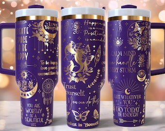 Diseño de envoltura completa grabada con láser de Boho Affirmations para vaso de 40 oz, descarga digital, SVG para láser rotativo, envoltura de láser para vaso de 40 oz