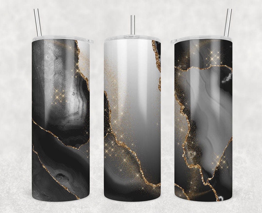 Blake Gold Agate 20oz Skinny Tumbler Sublimation Design Black Gold ...