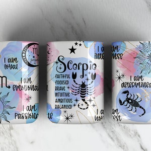 Znak zodiaku SKORPION 11oz Kubek Sublimacja Projekt PNG Plik • SKORPION Affirmation 11oz Kubek • Projekt opakowania kubka do kawy • Horoskop • Astrologia