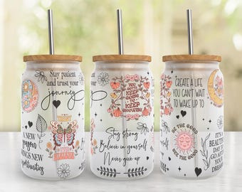 Boho 16oz Glass Can Wrap, Libbey Glass PNG Design, 16oz Libbey Glass Design, Sublimation , Self Affirmation Libbey Glass Can Wrap, Download