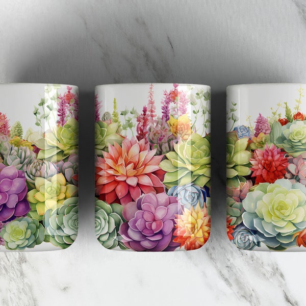 Agave Succulent Plants 11oz Mug Sublimation Design PNG File • Cactus Plants 11oz Coffee Cup Wrap Design • Digital Download