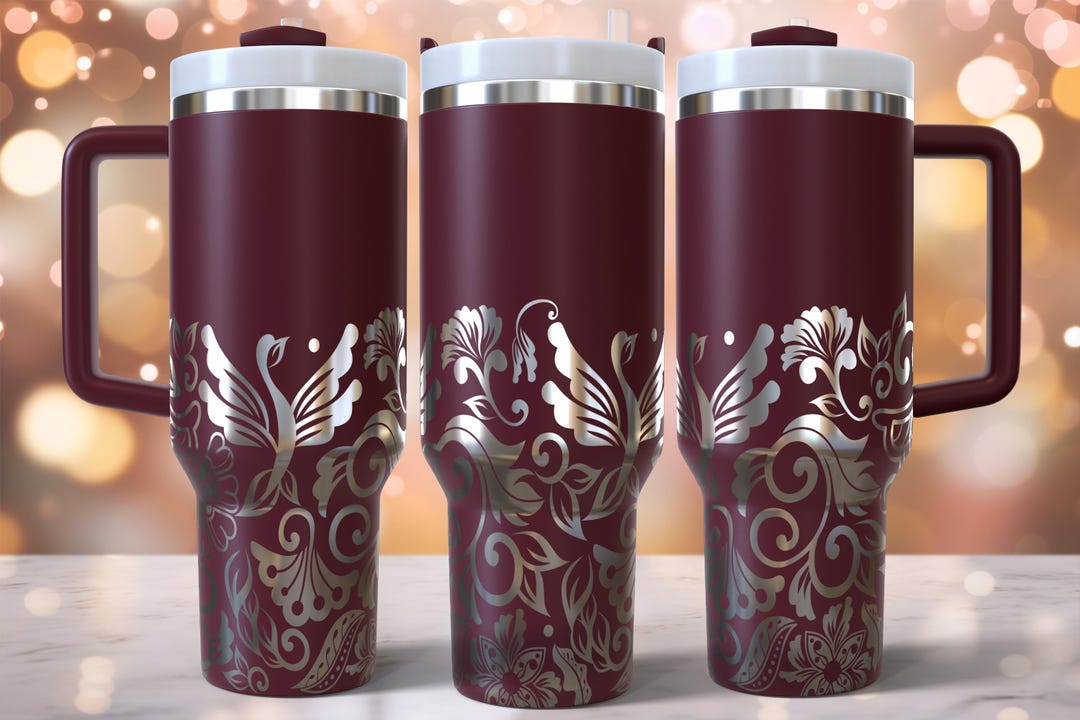 Vintage Motif Seamless Laser Engraved Full Wrap Design for 40oz Tumbler ...