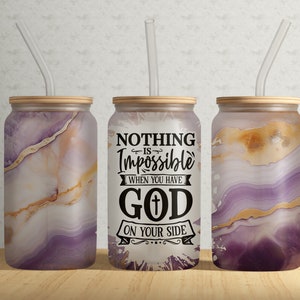 Jesus Faith Quote 16oz Libbey Tumbler Wrap Archivo PNG • Sublimación de vaso de cristal de 16oz de mármol de ágata de oro púrpura • ARCHIVO digital imagen 1