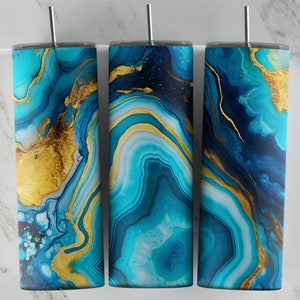 Teal Blue Gold Agate Marble 20 oz Skinny Tumbler Sublimation Design PNG file • Gold Teal Marble • 20OZ Tumbler PNG Design • Digital ONLY