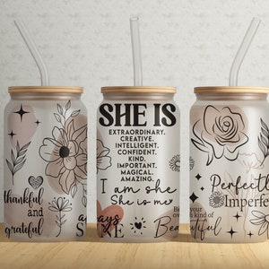 Boho Design 16oz Glass Can Tumbler Wrap, 16oz Libbey Glass Tumbler Sublimation Design, 16oz Tumbler PNG File, Mothers Day 16oz Tumbler Wrap