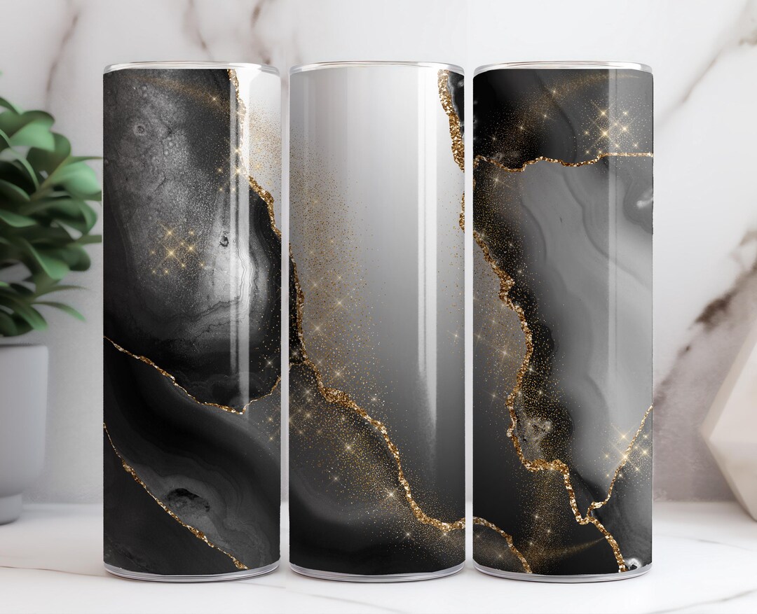 Black Gold Agate 20oz Skinny Tumbler Wrap PNG, Sublimation Tumbler ...