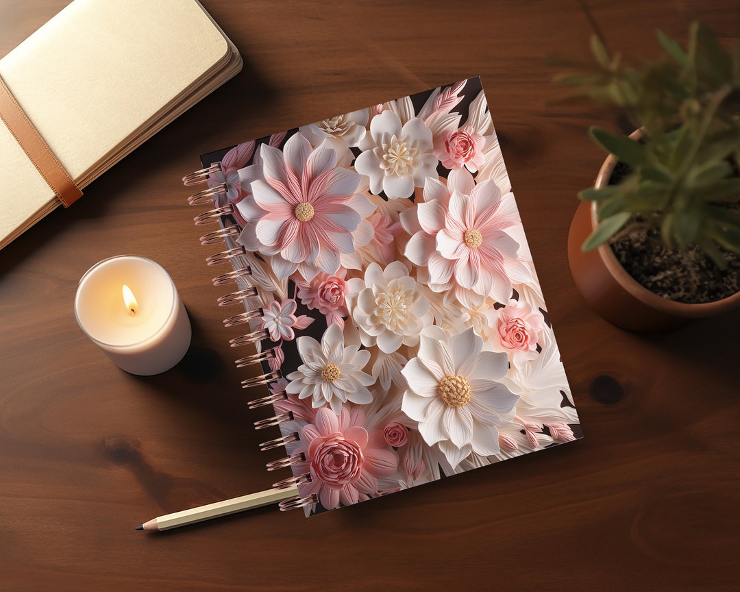 3D Pink Clay Daisies Journal Covers PNG Design Sublimation - Printable ...