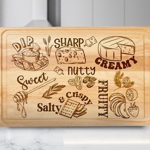 Charcuterie Cutting Board Laser Engraved File Design, Charcuterie Board SVG, Glowforge, Chopping Board Laser Cut File, Food Tray Design