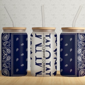 MOM Bandana Paisley Pattern 16oz Libbey Glass Can Tumbler Wrap PNG File • MUM Split Monogram Glass Can Wrap Sublimation Designs