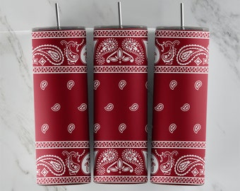 Burgundy Paisley Bandana 20oz Skinny Tumbler Sublimation Template Design • SEAMLESS • PNG File • Sublimation Bandana Design Digital Download