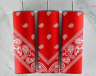 RED Bandana 20oz Skinny Tumbler Sublimation PNG File • Red Paisley Pattern • 20oz Coffee Tumbler Wrap • PNG •  Sublimation Design