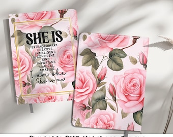 She Is Affirmations Journal Covers PNG Design Sublimation - Shabby Chic Spiral Planner Cover Notebook Cover - Digital Instant Download