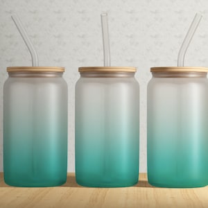 Aqua Gradient 16oz Glass Can Tumbler Wrap PNG File • 16oz Libbey Glass Tumbler Template • Sublimation Design • DIGITAL Download