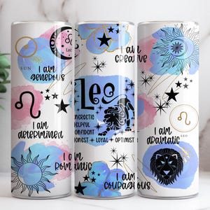 LEO Zodiac Sign 20oz Skinny Seamless Tumbler Wrap PNG, Sublimation Tumbler Template, Astrology 20oz Tumbler Wrap Design, Download