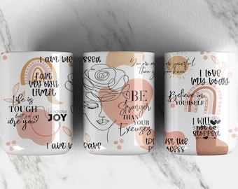 DAILY Affirmation 15oz Mug Sublimation Design PNG File • Boho Rainbows 15oz Mug • Boho Affirmation Coffee Mug Wrap Design • Watercolor Boho