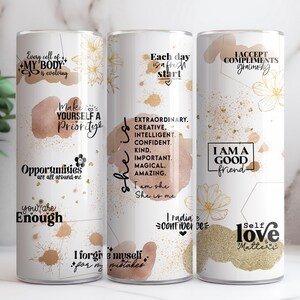 Daily Affirmation 20oz Skinny Tumbler Sublimation PNG File • Self Love • Sunflower • Daily Affirmation 20oz Tumbler Design • PNG • Download