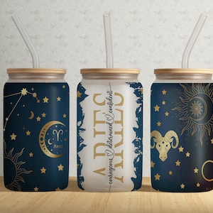 ARIES Constellations Zodiac Sign 16OZ Libbey Glass Can Wrap PNG File • Sublimation Design Template • Aries • Astrology • Digital Download